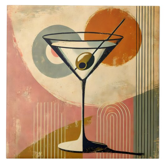 Mid Century Moderne Kunst Martini Tegeltje (Voorkant)