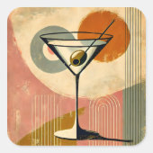 Mid Century Moderne Kunst Martini Vierkante Sticker (Voorkant)