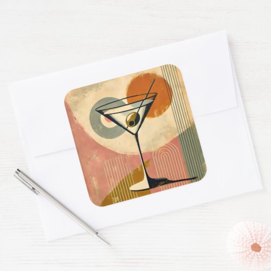Mid Century Moderne Kunst Martini Vierkante Sticker (Envelop)