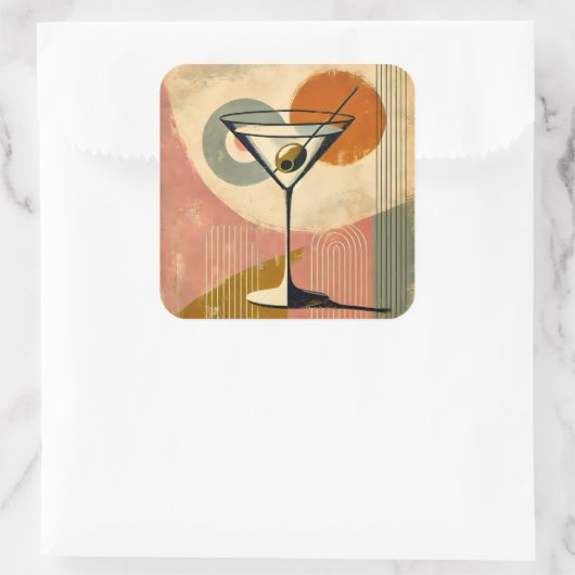 Mid Century Moderne Kunst Martini Vierkante Sticker (Tas)