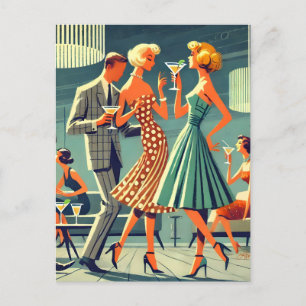 Mid Century Moderne Martini Dans Cocktail Party Briefkaart