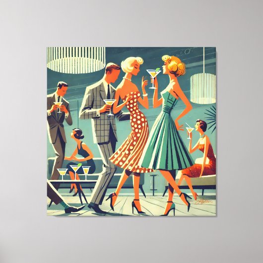 Mid Century Moderne Martini Dans Cocktail Party Canvas Afdruk (Voorkant)