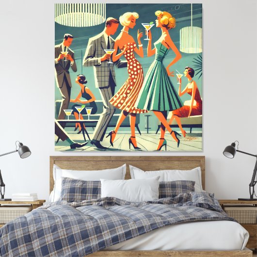 Mid Century Moderne Martini Dans Cocktail Party Canvas Afdruk (Insitu (Slaapkamer))
