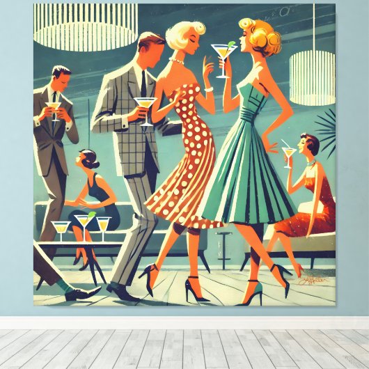 Mid Century Moderne Martini Dans Cocktail Party Canvas Afdruk (Insitu (Houten vloer))