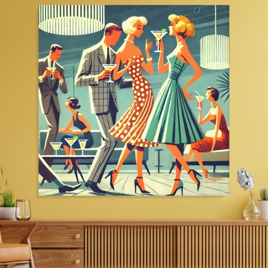Mid Century Moderne Martini Dans Cocktail Party Canvas Afdruk (Insitu (Woonkamer))
