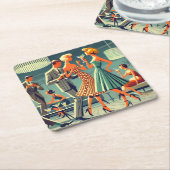 Mid Century Moderne Martini Dans Cocktail Party Kartonnen Onderzetters (Schuin)