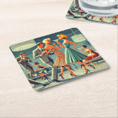 Mid Century Moderne Martini Dans Cocktail Party Kartonnen Onderzetters (Schuin)