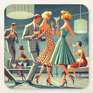 Mid Century Moderne Martini Dans Cocktail Party Kartonnen Onderzetters