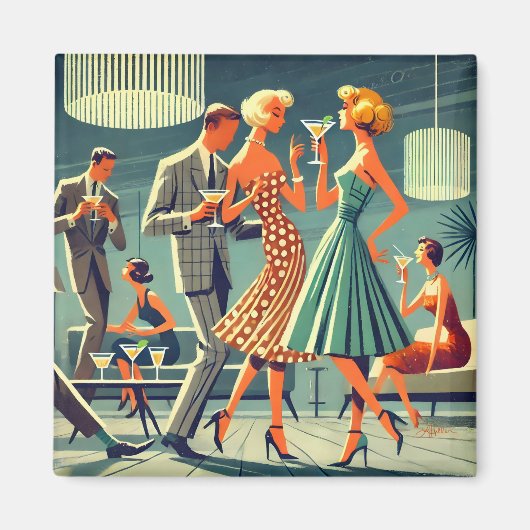 Mid Century Moderne Martini Dans Cocktail Party Magneet (Voorkant)