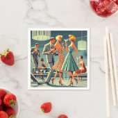 Mid Century Moderne Martini Dans Cocktail Party Servet (Insitu)