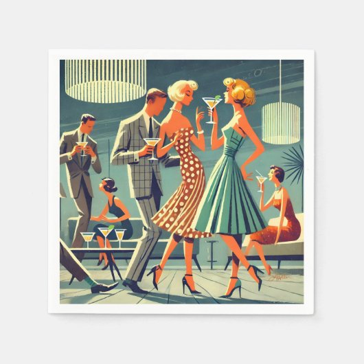 Mid Century Moderne Martini Dans Cocktail Party Servet (Voorkant)