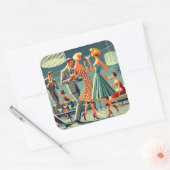 Mid Century Moderne Martini Dans Cocktail Party Vierkante Sticker (Envelop)