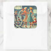 Mid Century Moderne Martini Dans Cocktail Party Vierkante Sticker (Tas)