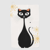 Mid Century Moderne MCM Cool Black Cat Golfhanddoek (Voorkant)
