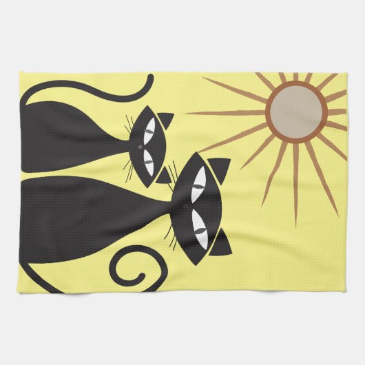 Mid Century Moderne MCM Cool Black Cat Theedoek (Horizontaal)