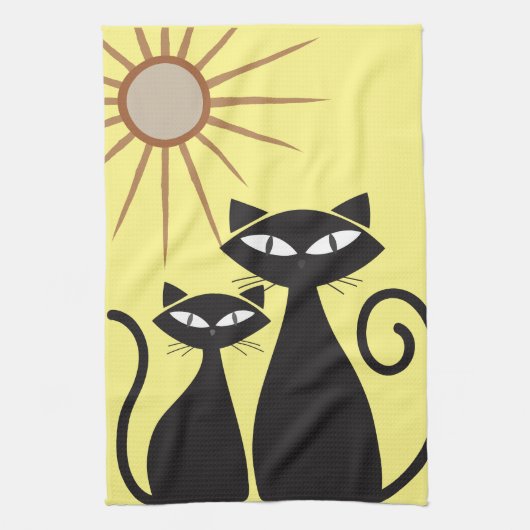 Mid Century Moderne MCM Cool Black Cat Theedoek (Verticaal)