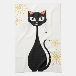 Mid Century Moderne MCM Cool Black Cat Theedoek