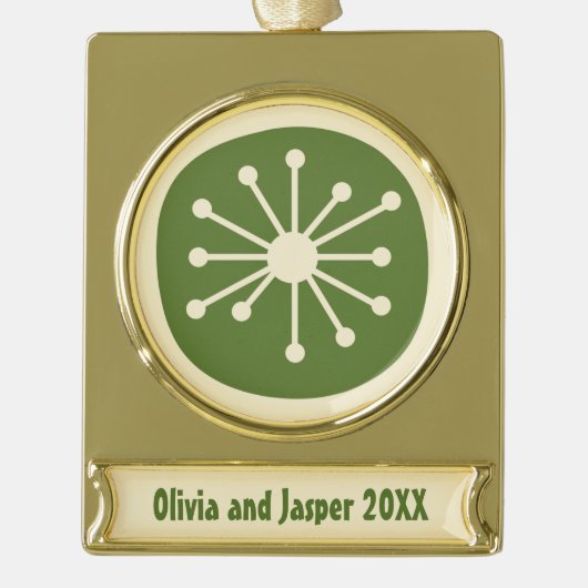 Mid Century Moderne Minimale atoomleeftijd Verguld Banner Ornament (Voorkant)