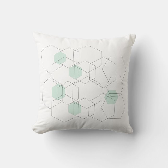 Mid Century Moderne Minimale Geometrische Hexagons Kussen (Voorkant)