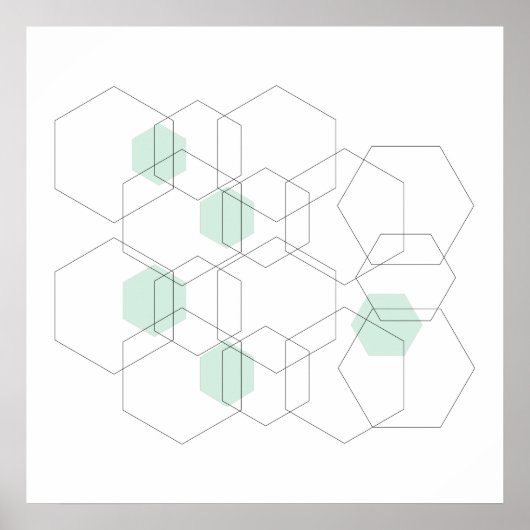 Mid Century Moderne Minimale Geometrische Hexagons Poster (Voorkant)