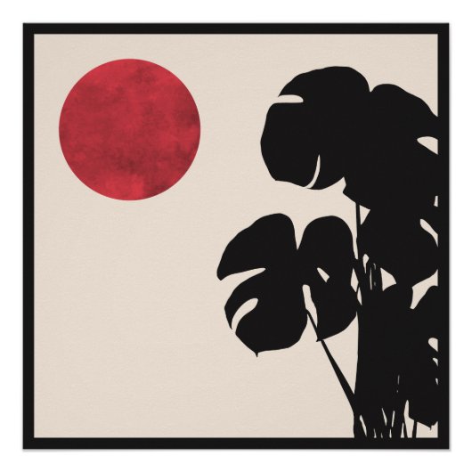 Mid Century Moderne Monstera & Sun Minimalistische Perfect Poster (Voorkant)