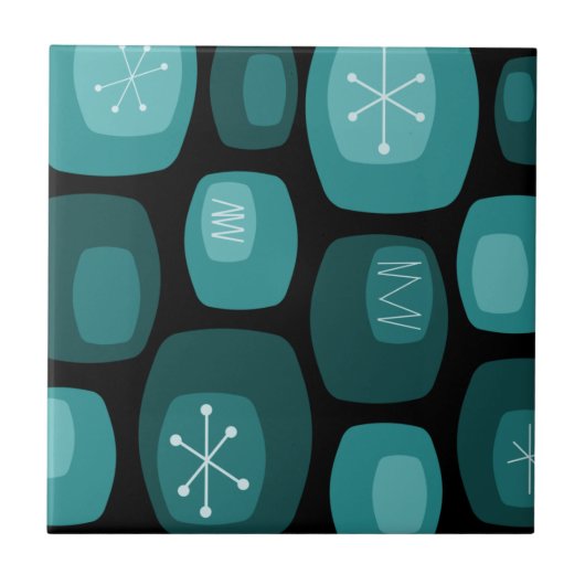 Mid Century Moderne Oblaanproducten Blauwgroen Tegeltje (Voorkant)