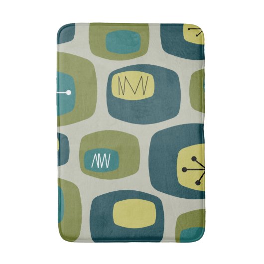 Mid Century Moderne Oblangen Olive Green Badmat (Voorkant Verticaal)