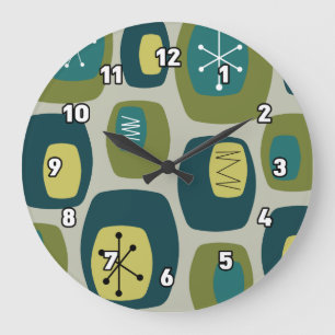 Mid Century Moderne Oblangen Olive Green Grote Klok