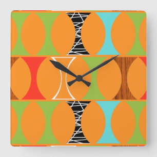 Mid Century Moderne Oranje patroonwandklok Vierkante Klok