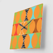 Mid Century Moderne Oranje patroonwandklok Vierkante Klok (Hoek)