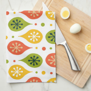 Mid Century Moderne oranje rode regendruppels ster Theedoek