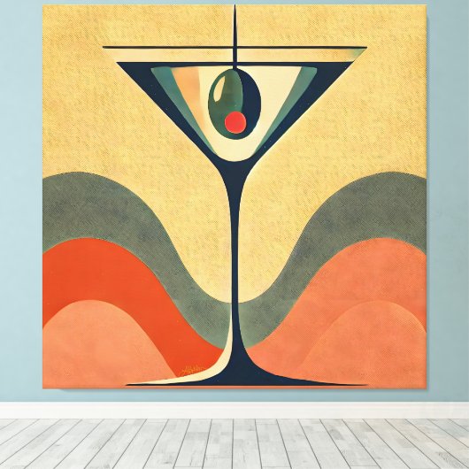 Mid Century Moderne "pimento olijf martini golf" Canvas Afdruk (Insitu (Houten vloer))