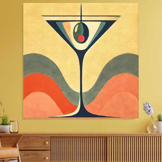 Mid Century Moderne "pimento olijf martini golf" Canvas Afdruk (Insitu (Woonkamer))