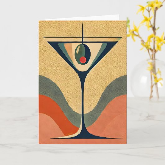Mid Century Moderne "pimento olijf martini golf" Kaart (Gele Bloem)