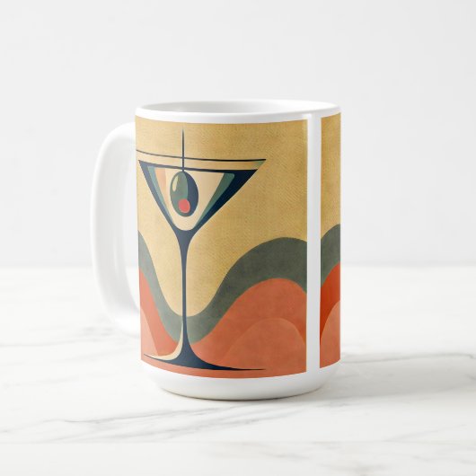 Mid Century Moderne "pimento olijf martini golf" Koffiemok (Voorkant links)