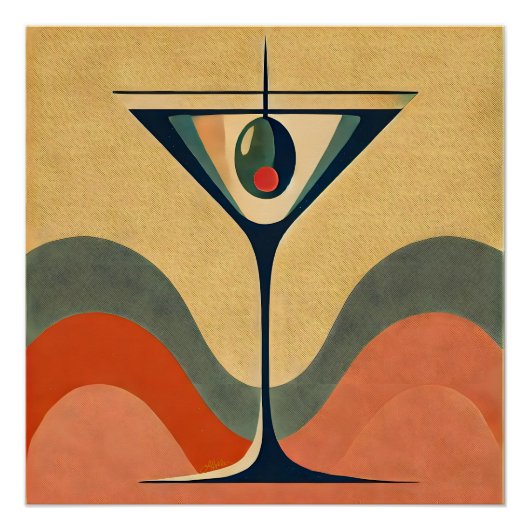 Mid Century Moderne "pimento olijf martini golf" Perfect Poster (Voorkant)