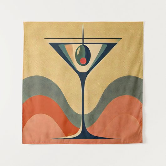 Mid Century Moderne "pimento olijf martini golf" Wandkleed (Voorkant)
