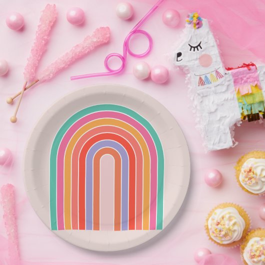 Mid Century Moderne Regenboog Papieren Bordje (Feest)