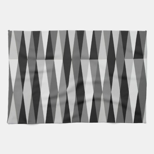 Mid Century Moderne Retro Diamant Zwart Wit Grijs Theedoek (Horizontaal)