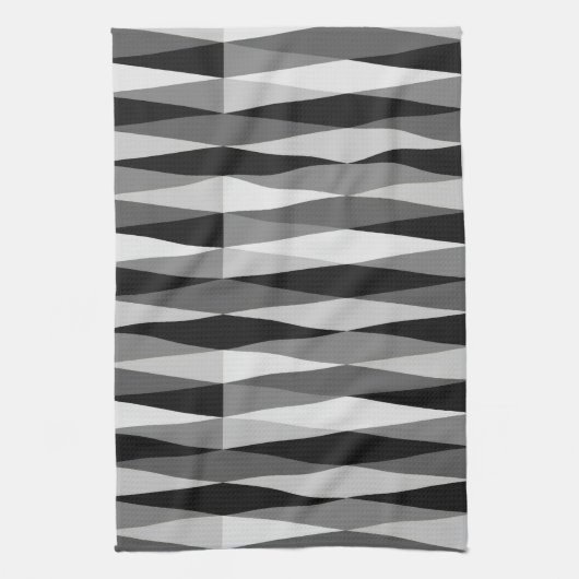 Mid Century Moderne Retro Diamant Zwart Wit Grijs Theedoek (Verticaal)