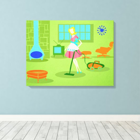 Mid Century Moderne Retro Huisvrouw Canvas (Insitu (Houten vloer))