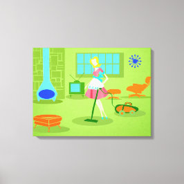 Mid Century Moderne Retro Huisvrouw Canvas Afdruk