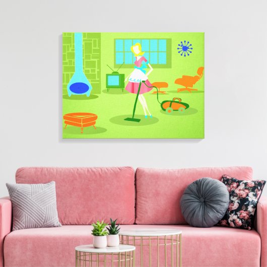Mid Century Moderne Retro Huisvrouw Canvas Afdruk (Insitu (Woonkamer))