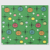 Mid Century Moderne Retro Kerstkunst Groen Cadeaupapier (Vlak)