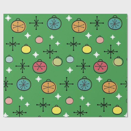 Mid Century Moderne Retro Kerstkunst Groen Cadeaupapier (Vlak)