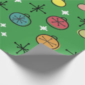 Mid Century Moderne Retro Kerstkunst Groen Cadeaupapier (Hoek)