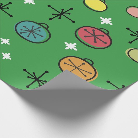 Mid Century Moderne Retro Kerstkunst Groen Cadeaupapier (Hoek)