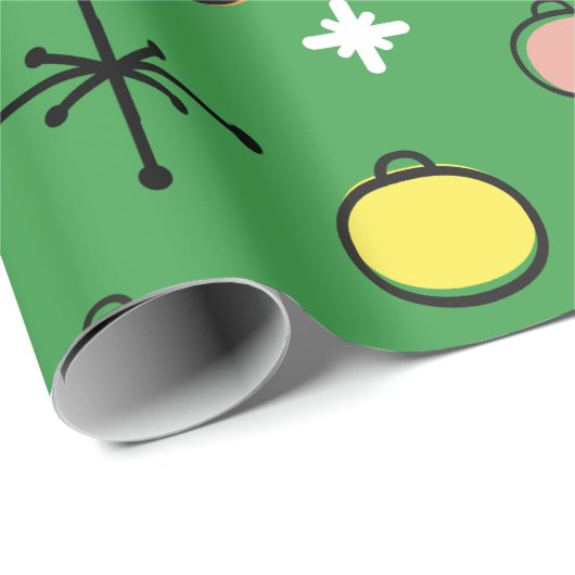 Mid Century Moderne Retro Kerstkunst Groen Cadeaupapier (Rol Hoek)