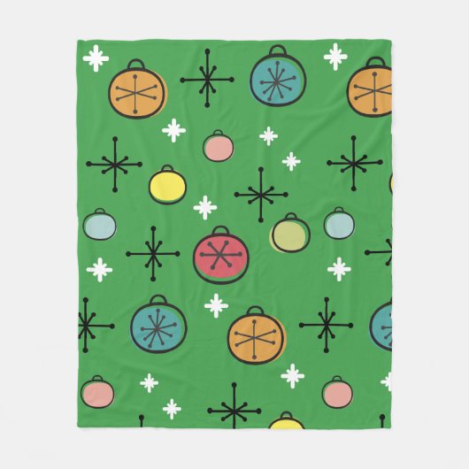Mid Century Moderne Retro Kerstkunst Groen Fleece Deken (Voorkant)