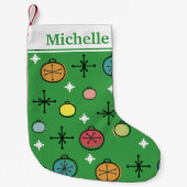 Mid Century Moderne Retro Kerstkunst Groen Kleine Kerstsok (Voorkant)